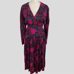 VIntage REO Originals Pink Floral Corseted Waist Button Down Back Long Dress